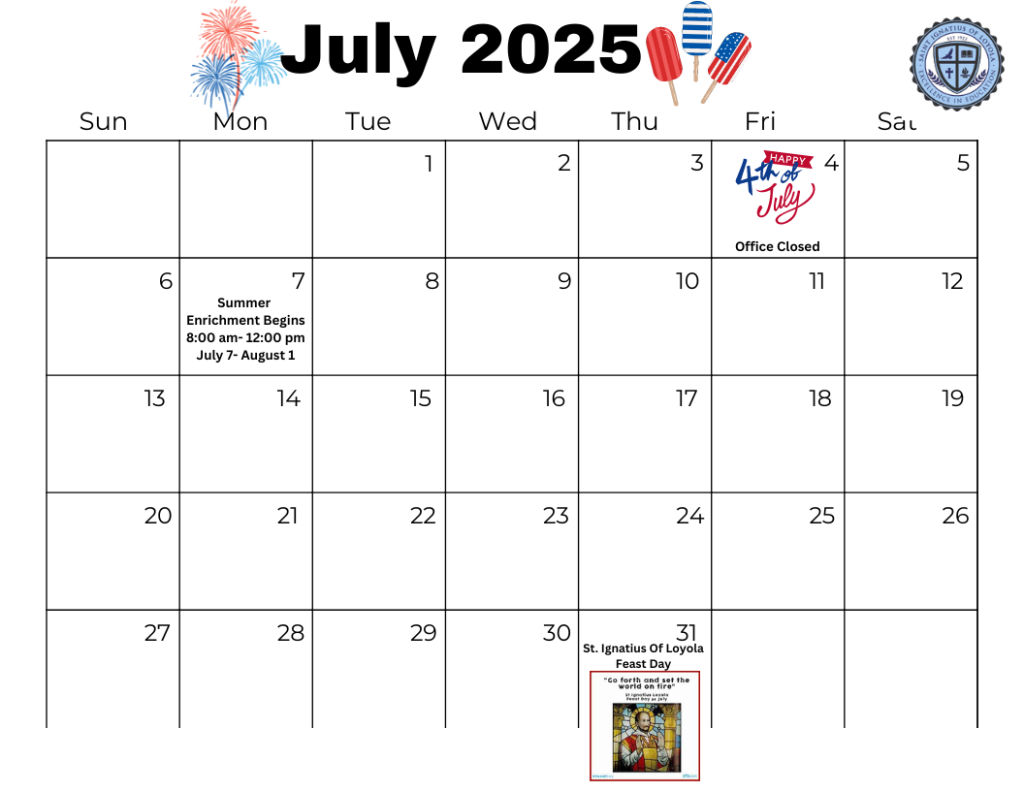 Calendar St. Ignatius Catholic School
