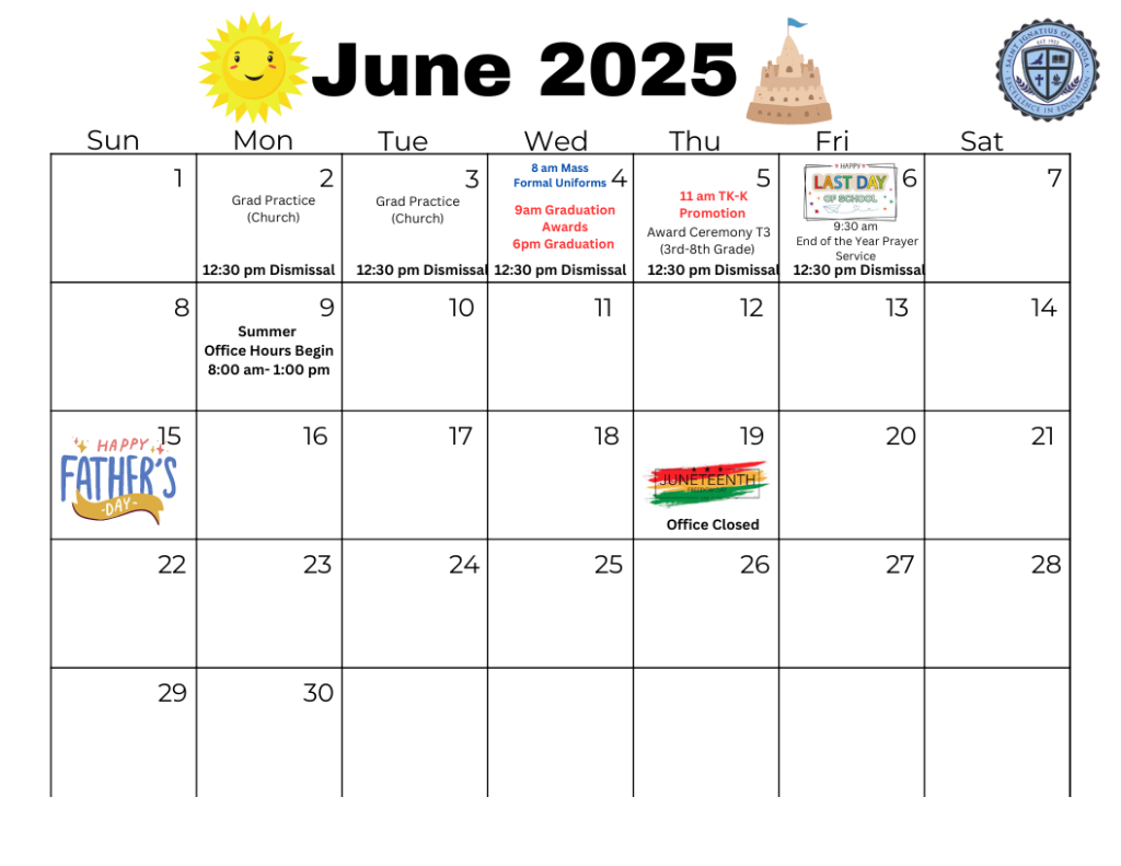 Calendar St. Ignatius Catholic School